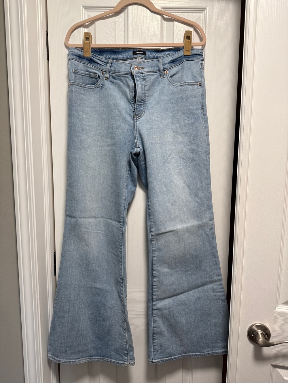 Express Light Blue 70s Flare Mid-rise Jeans
